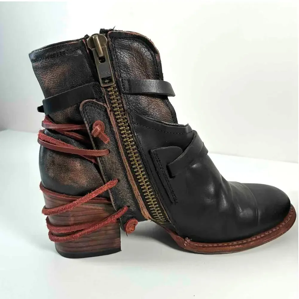 Freebird by Steven Crue Black Leather Backlace Bootie - Size 10